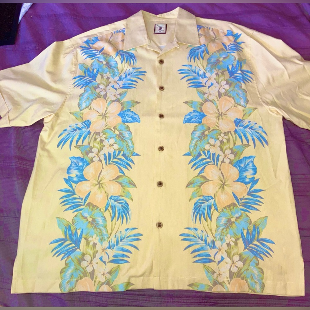 Vintage Hawaiian Shirt Tropical Men's Sz XL 100% Silk By JAMAICA JAXX Yellow NEW - Picture 8 of 8